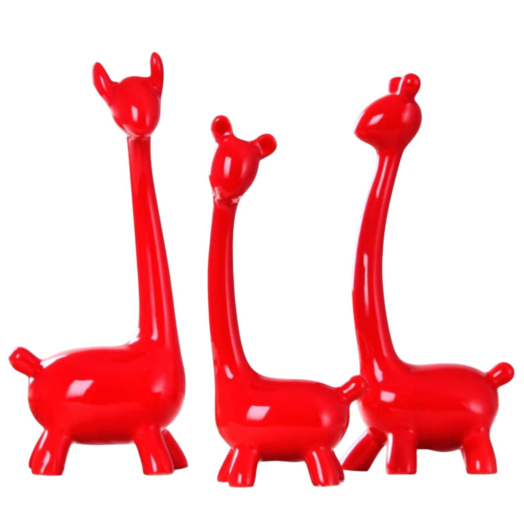 Giraffe Sculpture Family of Three Statues Resin Sculptures Pack of 3 (Red Color)