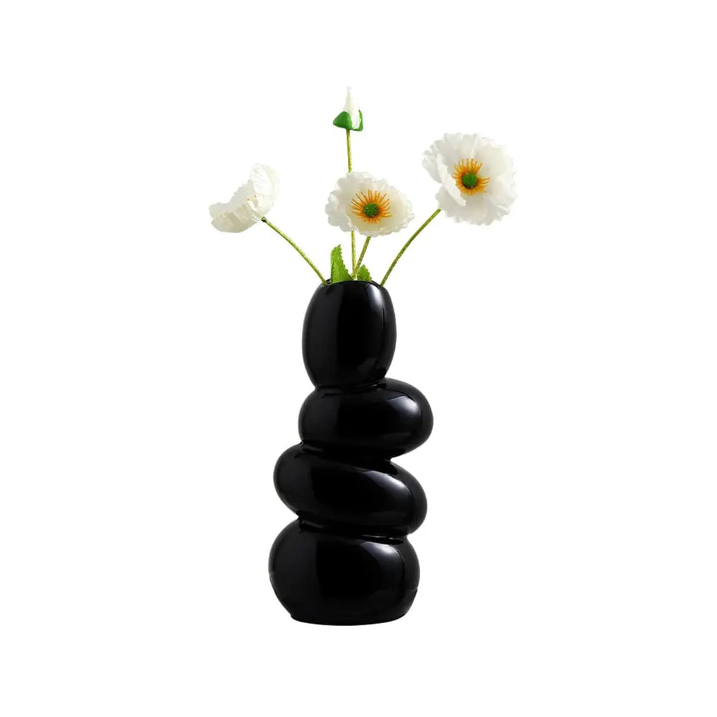 ABHIYAM Elegant Pebble Vases – Set of 2 (Black & White, 10-Inch)