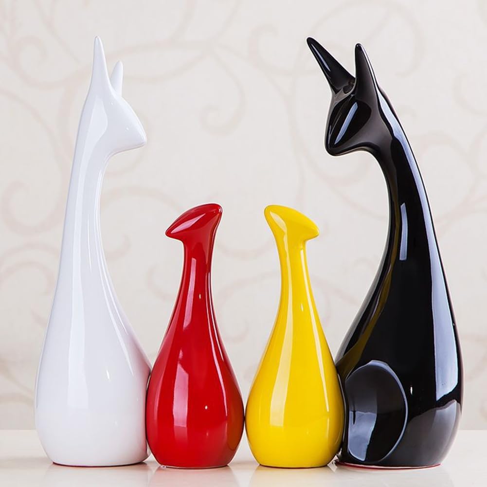 Lucky Deer Family Set | Family of Four Statues Piano Finish Ceramic Sculptures