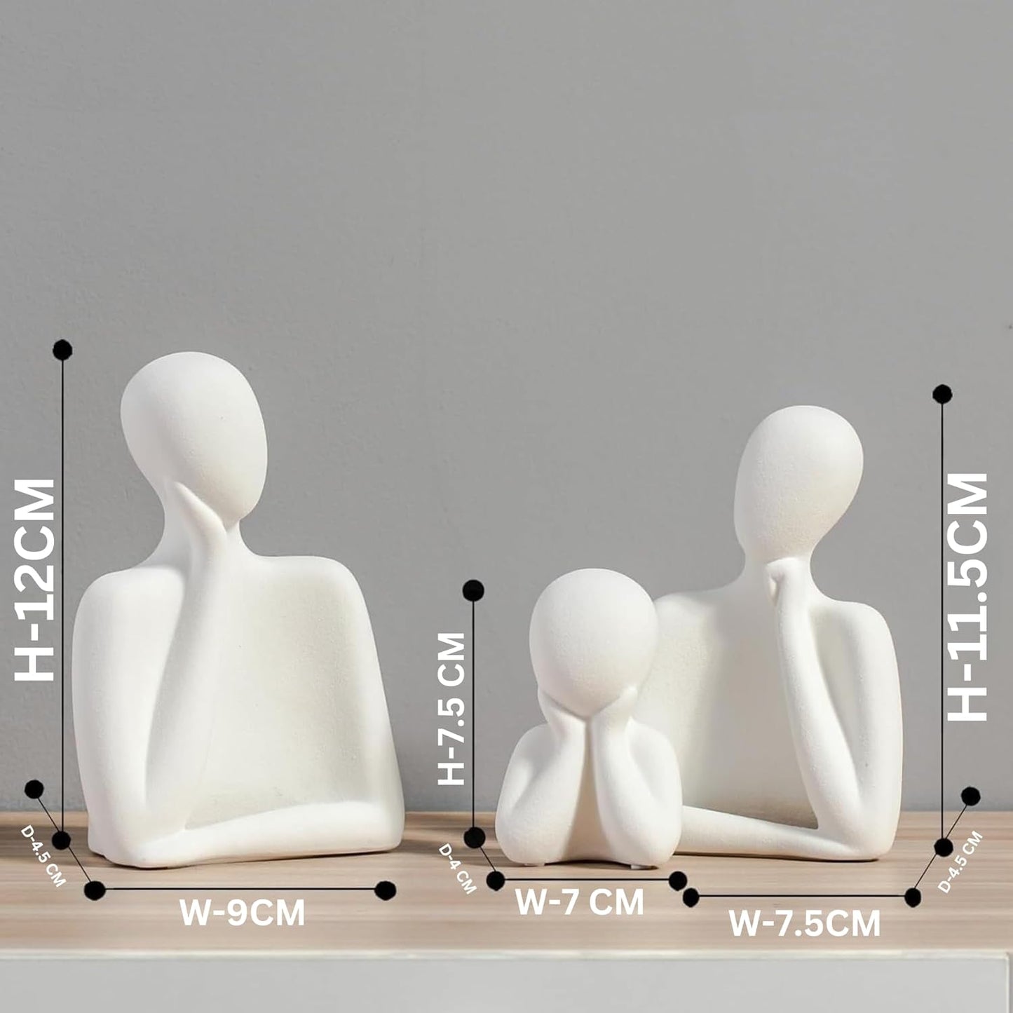 Abstract Thinker Men Statues for Home Decor (Set of 3, White)