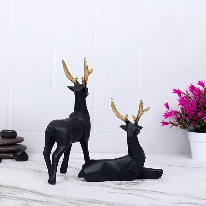 Set of 2 Resin Deer Sculptures – Symbol of Family, Love & Elegance