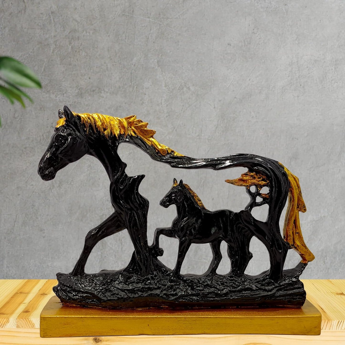 Horse Statue with Baby Horse Resin Finish Animal Figurines Gifts for Good Luck (Black)