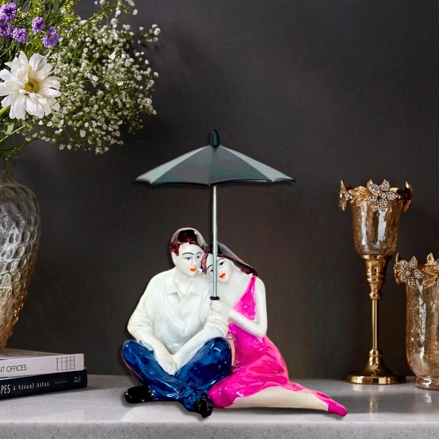 Beautiful Hand Painted Medium Size Resin Sitting Romantic Couple