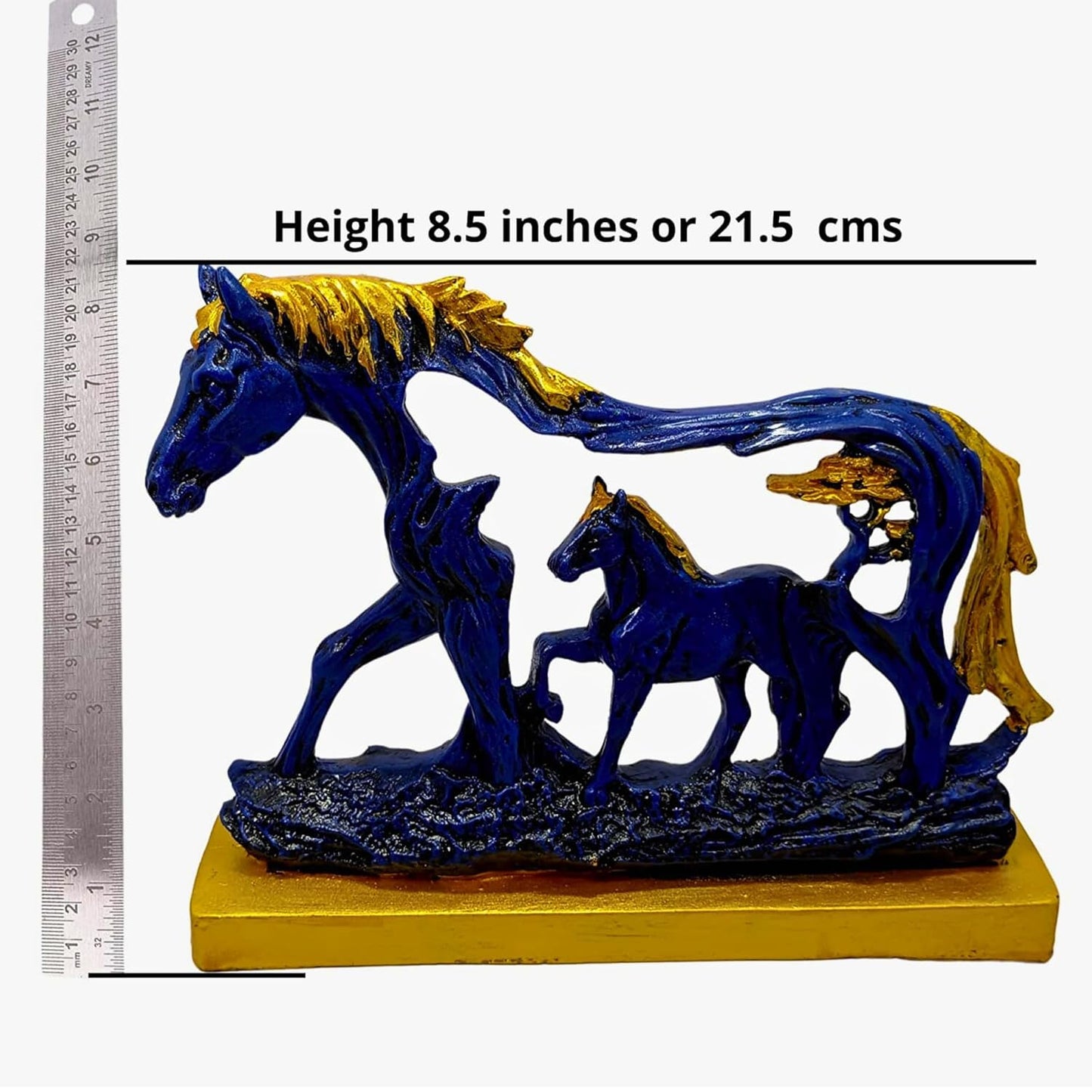 Horse Statue with Baby Horse Resin Finish Animal Figurines Gifts for Good Luck (Blue)