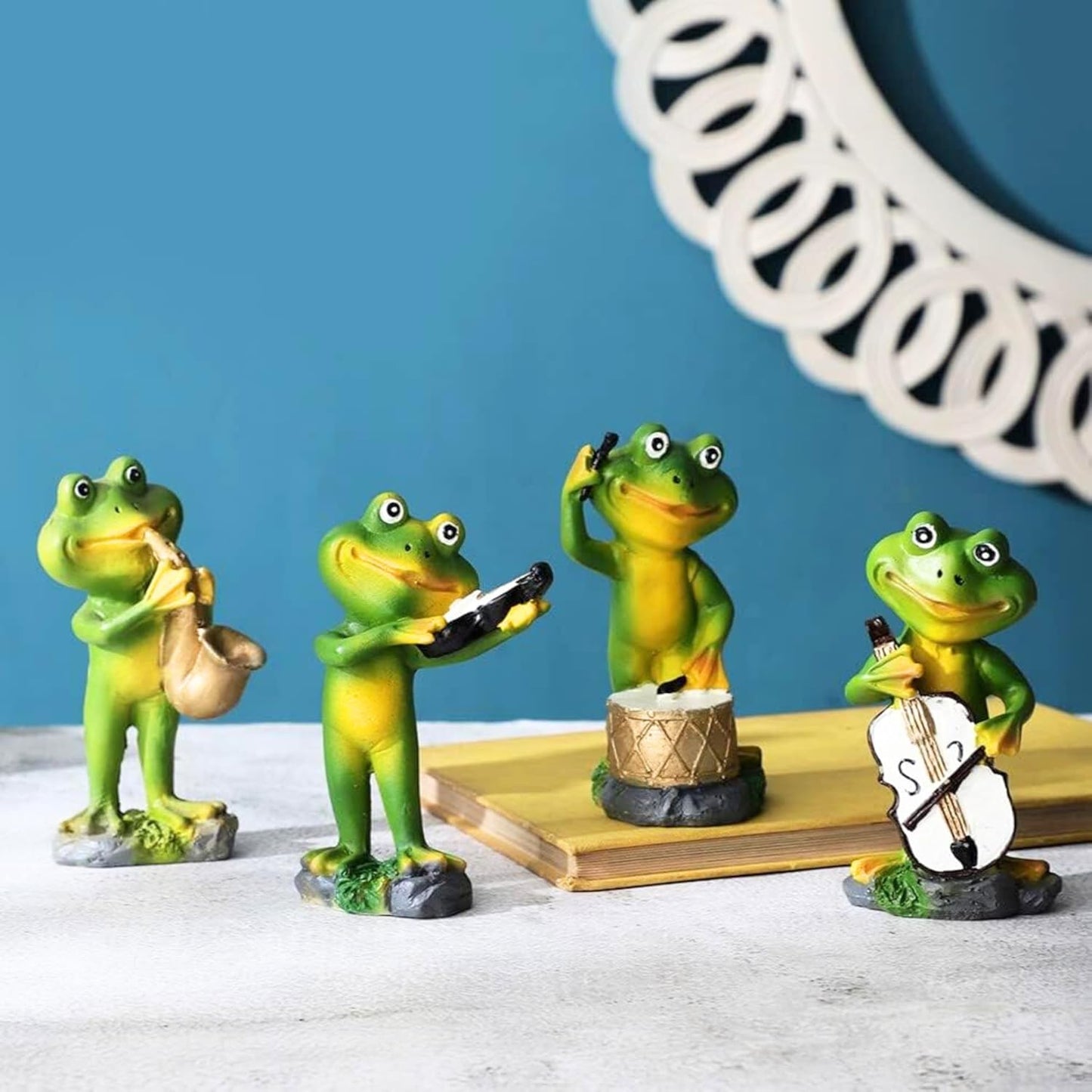 Frog Miniature Figurines | Decorative Showpiece for Home 1 Set 4 Pieces | Green