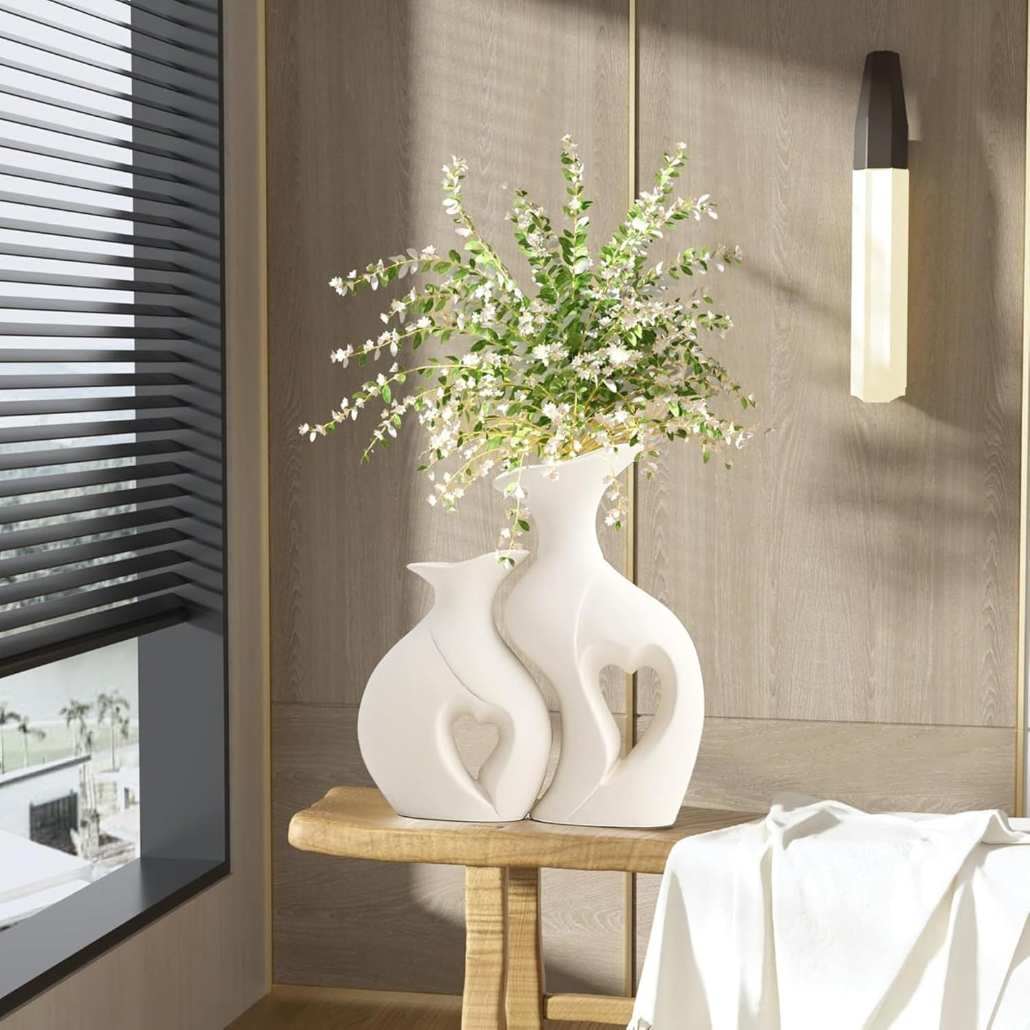 Decorative Ceramic Vase for Flowers, Pampas Grass Vase Height- 25 Cm, White & Black (Pack of 2)