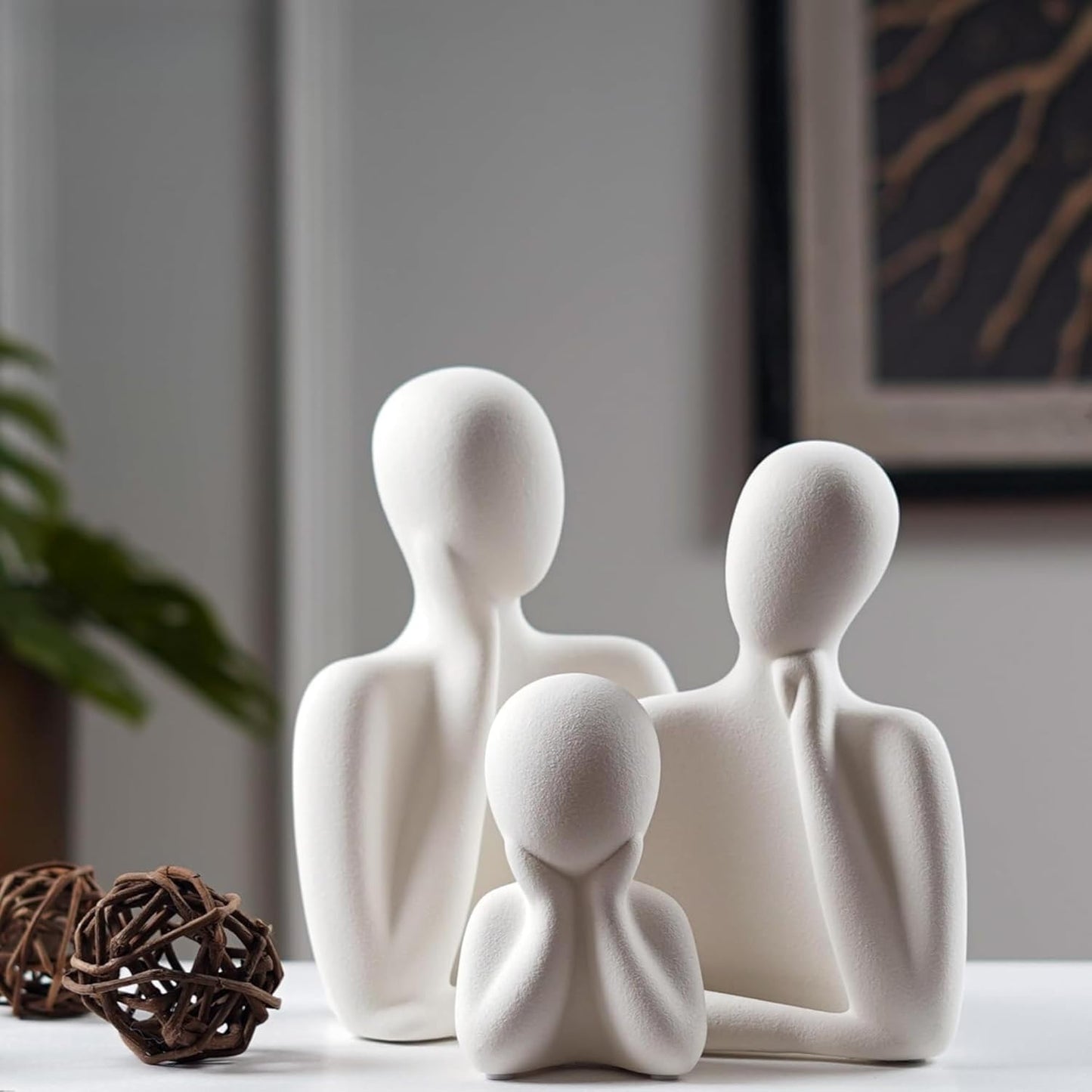 Abstract Thinker Men Statues for Home Decor (Set of 3, White)