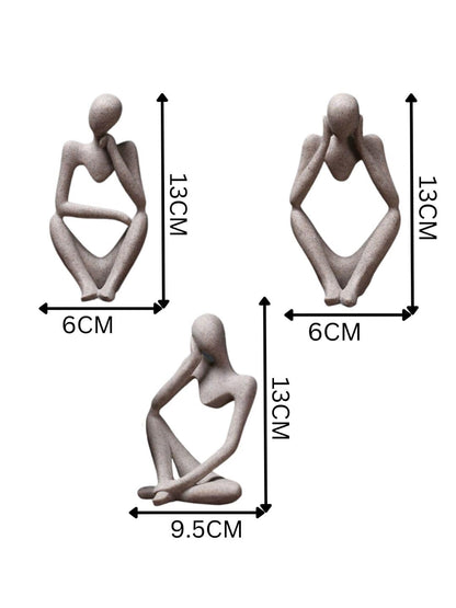Set of 3 Abstract Thinker Men Statues for Home Decor