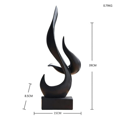 Fire Abstract Ceramic Modern Sculpture for Shelf Table Decoration (Black) (Pack of 1)