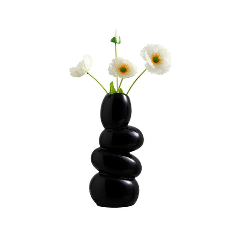 ABHIYAM Elegant Pebble Vases – Set of 2 (Black &amp; White, 10-Inch)