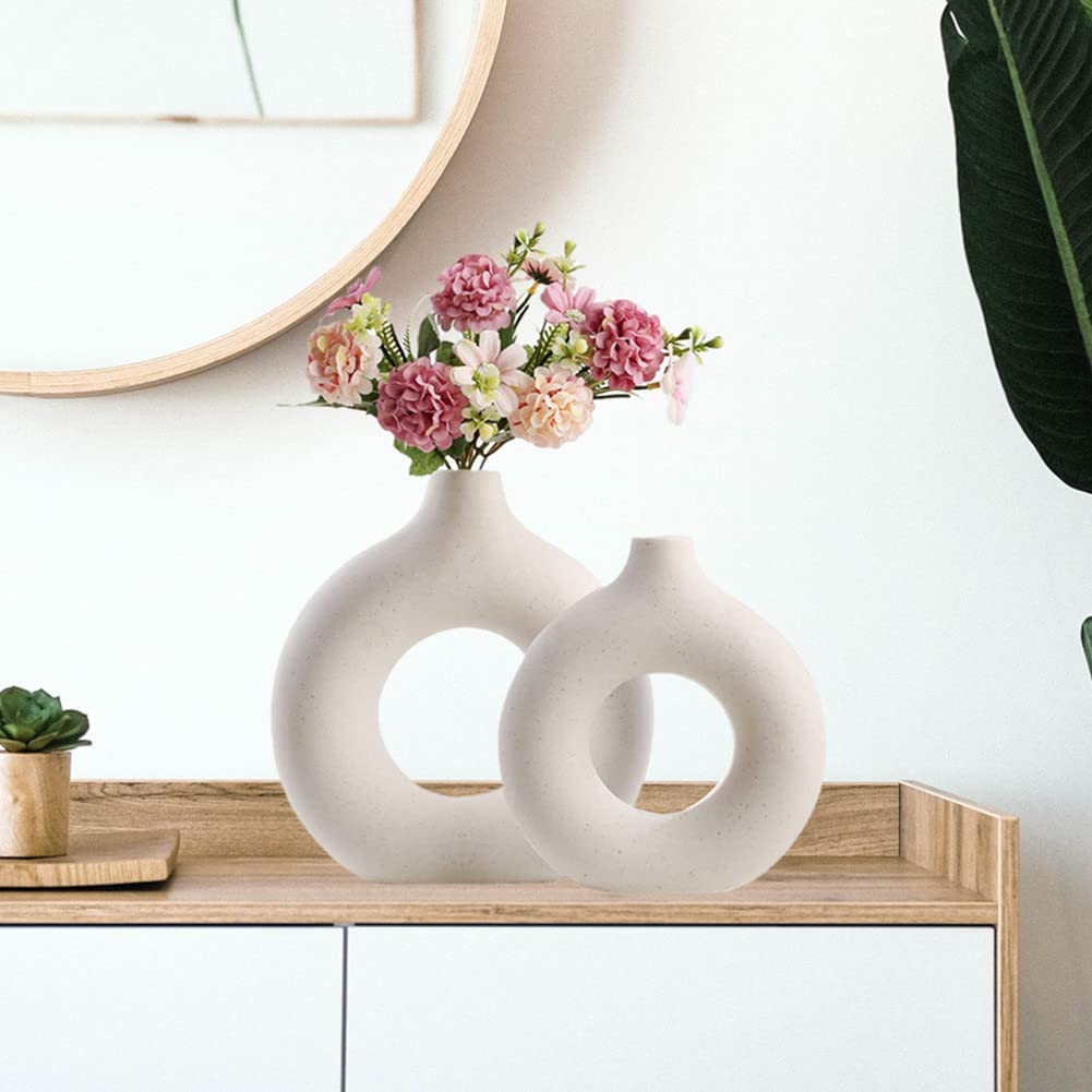 Decorative Ceramic Vase for Flowers, Pampas Grass Vase, Vase for Money Plant (Pack of 2)