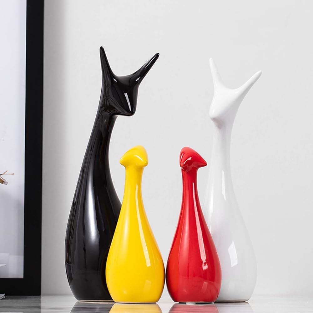 Lucky Deer Family Set | Family of Four Statues Piano Finish Ceramic Sculptures