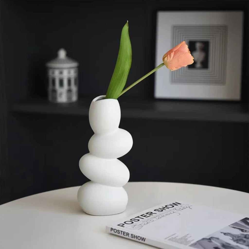 Decorative Ceramic Vase for Flowers, Pampas Grass Vase Height- 25 Cm, White