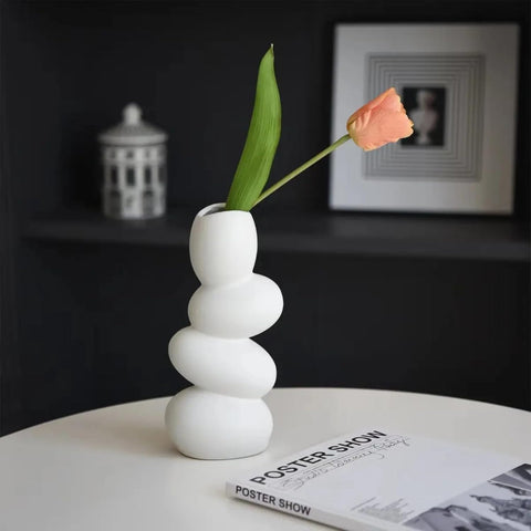Decorative Ceramic Vase for Flowers, Pampas Grass Vase Height- 25 Cm, White
