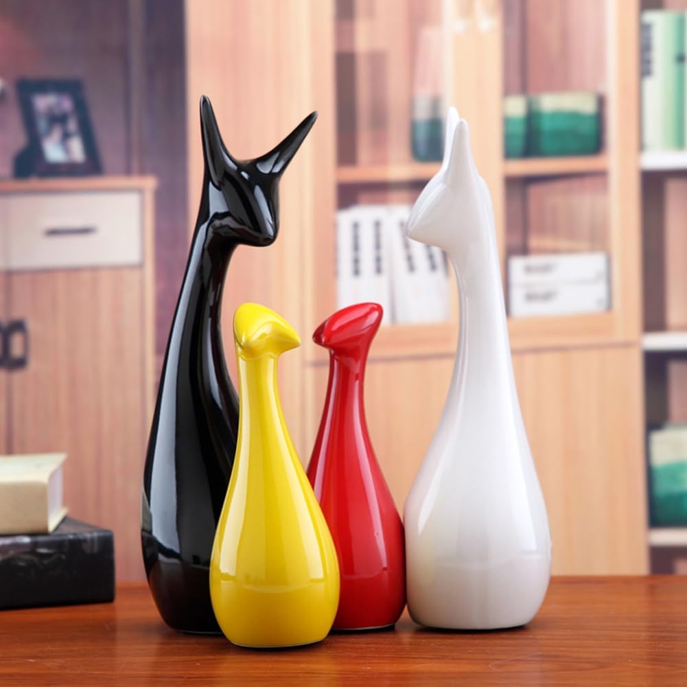 Lucky Deer Family Set | Family of Four Statues Piano Finish Ceramic Sculptures