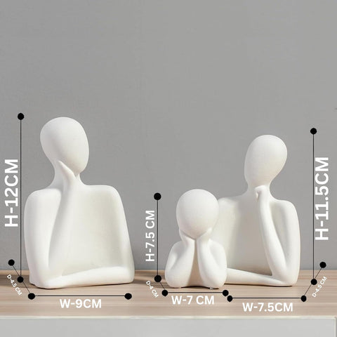 Abstract Thinker Men Statues for Home Decor (Set of 3, White)