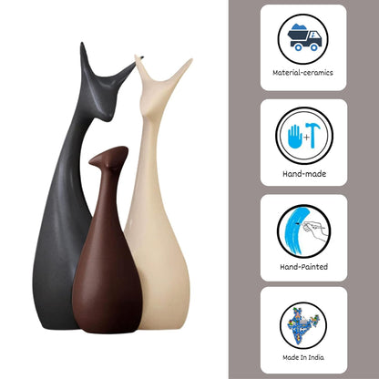 Home Decor Lucky Deer Family Statue Matte Finish Ceramic Figures showpiece for Home Decor Living Room - (Set of 3)