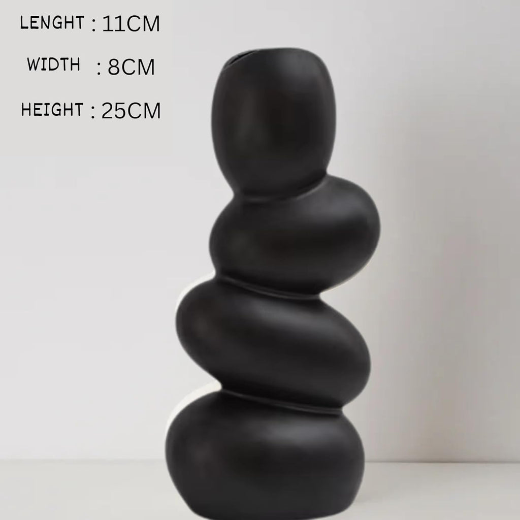 Decorative Ceramic Vase for Flowers, Pampas Grass Vase Height- 25 Cm, White & Black (Pack of 2)