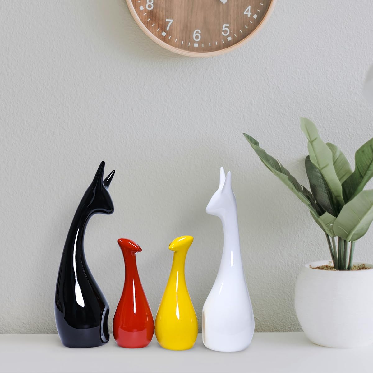Lucky Deer Family Set | Family of Four Statues Piano Finish Ceramic Sculptures