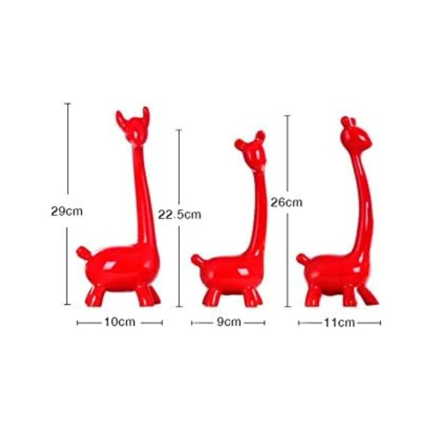 Giraffe Sculpture Family of Three Statues Resin Sculptures Pack of 3 (Red Color)
