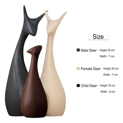 Home Decor Lucky Deer Family Statue Matte Finish Ceramic Figures showpiece for Home Decor Living Room - (Set of 3)