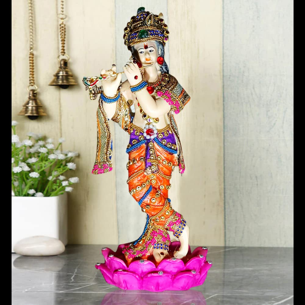 Lord Krishna Idol Decorative Statue in Flute Playing Pose for Office Desk