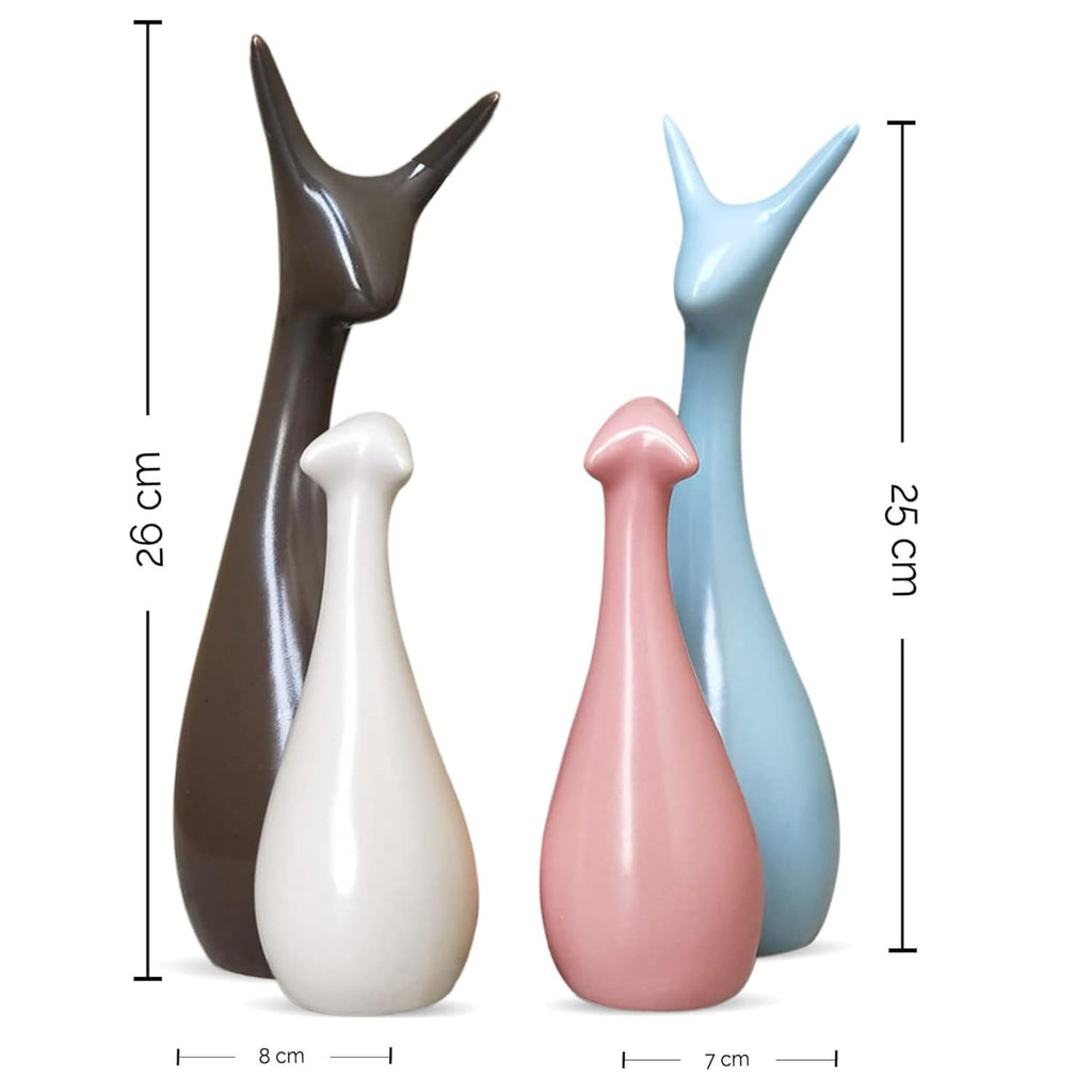 Home Decor Lucky Deer Family Statue Piano Finish Ceramic Figures showpiece for Home Decor Living Room - (Set of 4)