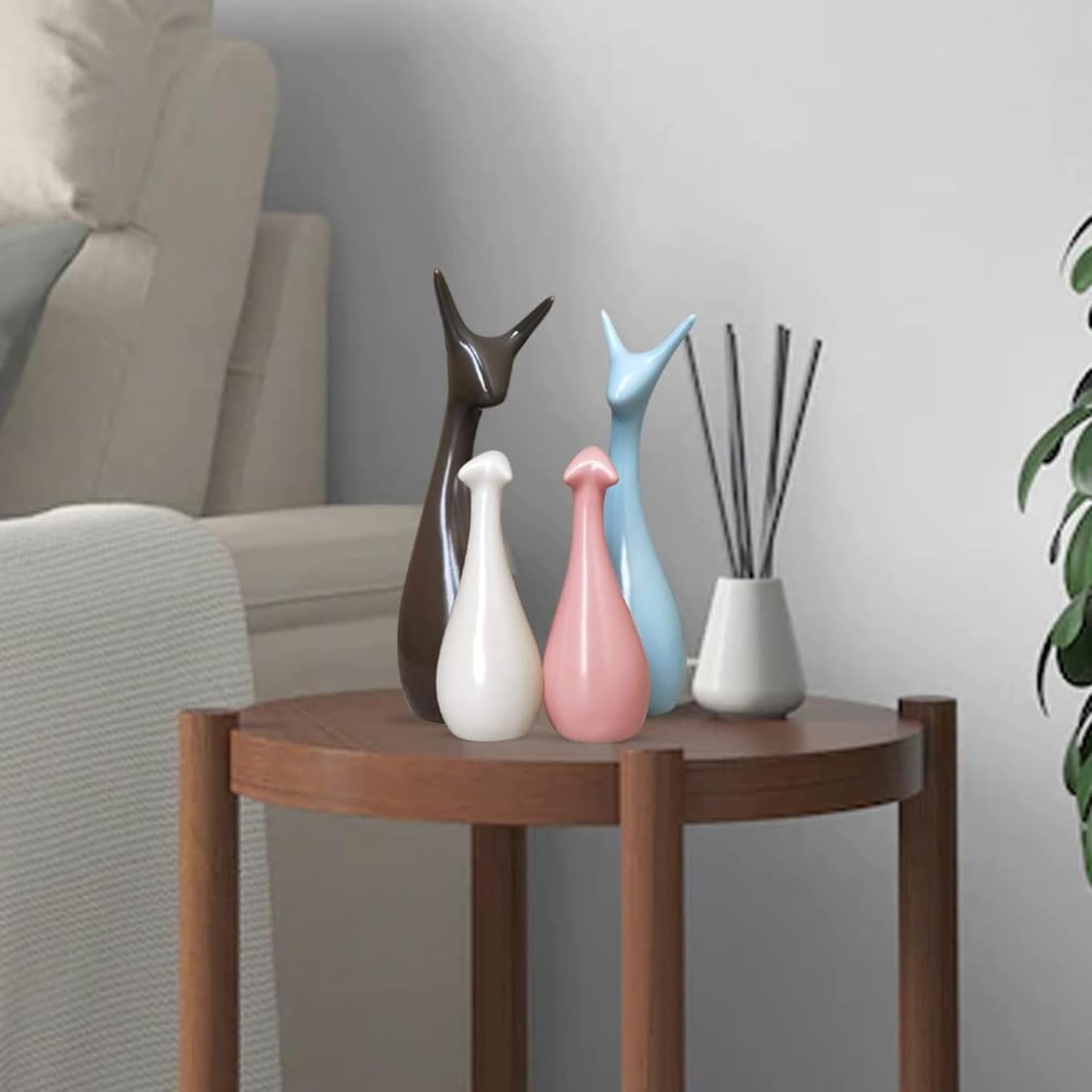 Home Decor Lucky Deer Family Statue Piano Finish Ceramic Figures showpiece for Home Decor Living Room - (Set of 4)