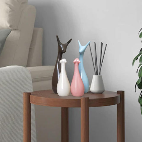 Home Decor Lucky Deer Family Statue Piano Finish Ceramic Figures showpiece for Home Decor Living Room - (Set of 4)