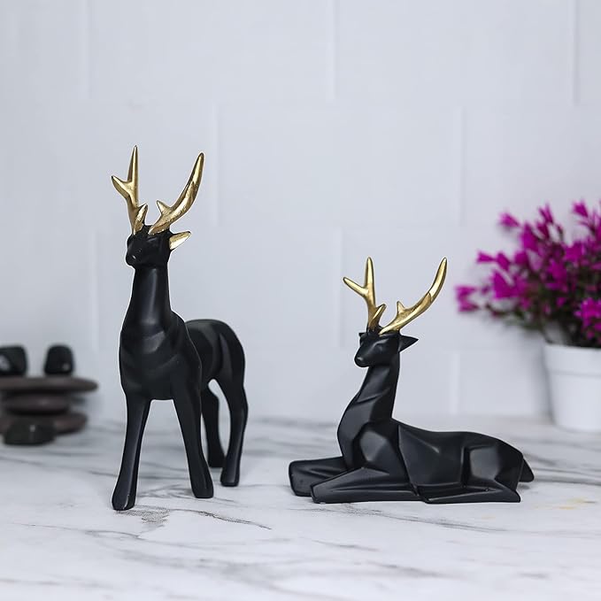 Set of 2 Resin Deer Sculptures – Symbol of Family, Love &amp; Elegance