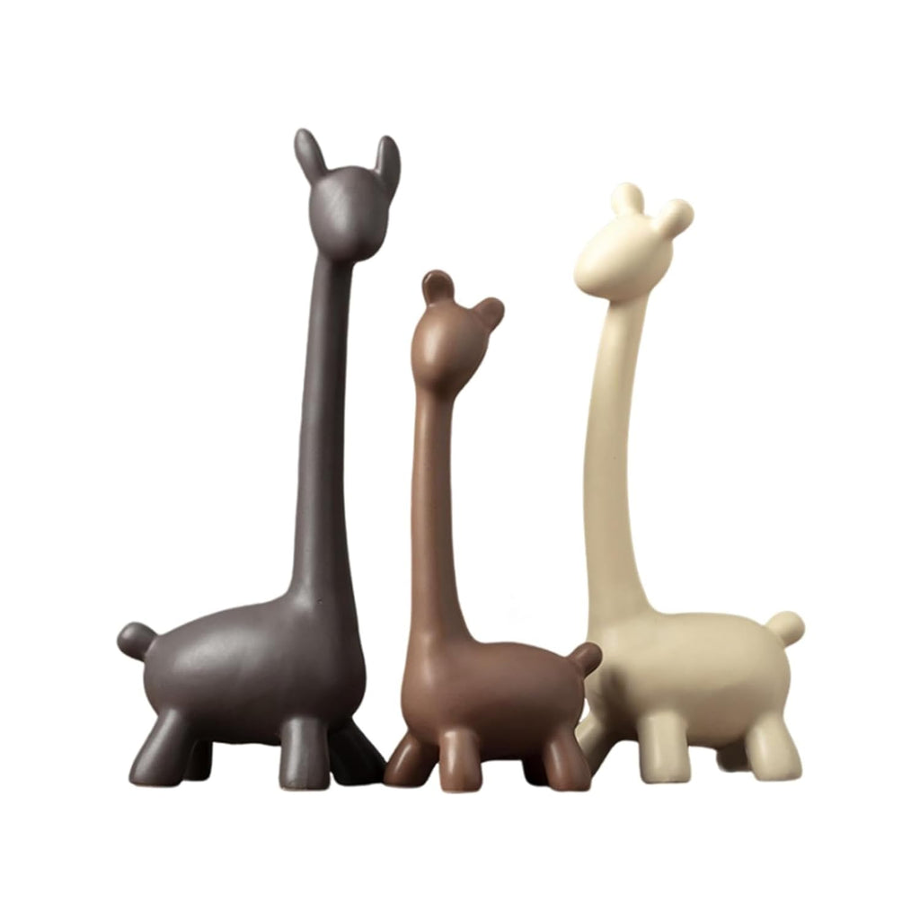 Giraffe Sculpture Family of Three Statues Resin Sculptures for Home Decoration Pack of 3 (Matte Color)