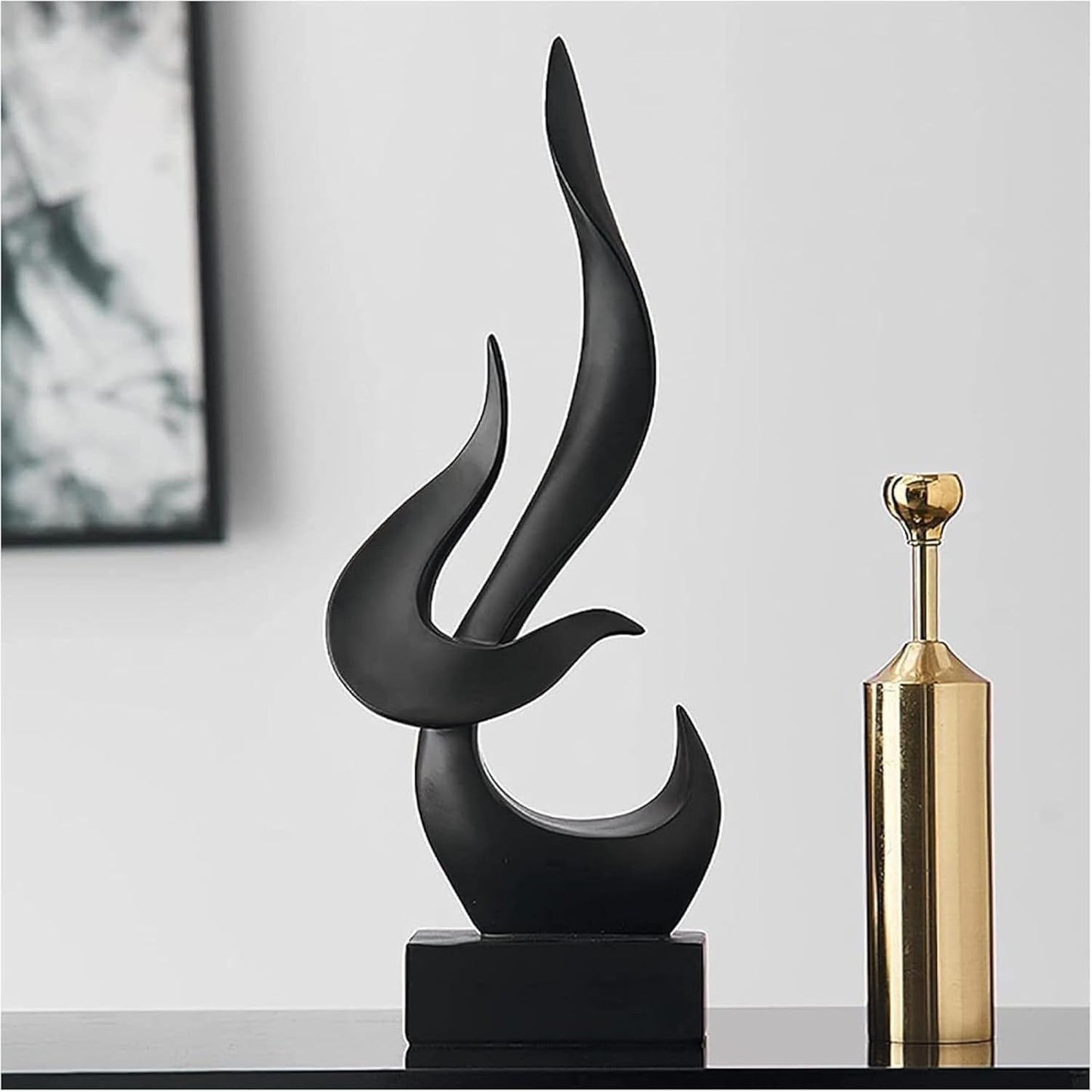 Fire Abstract Ceramic Modern Sculpture for Shelf Table Decoration (Black) (Pack of 1)
