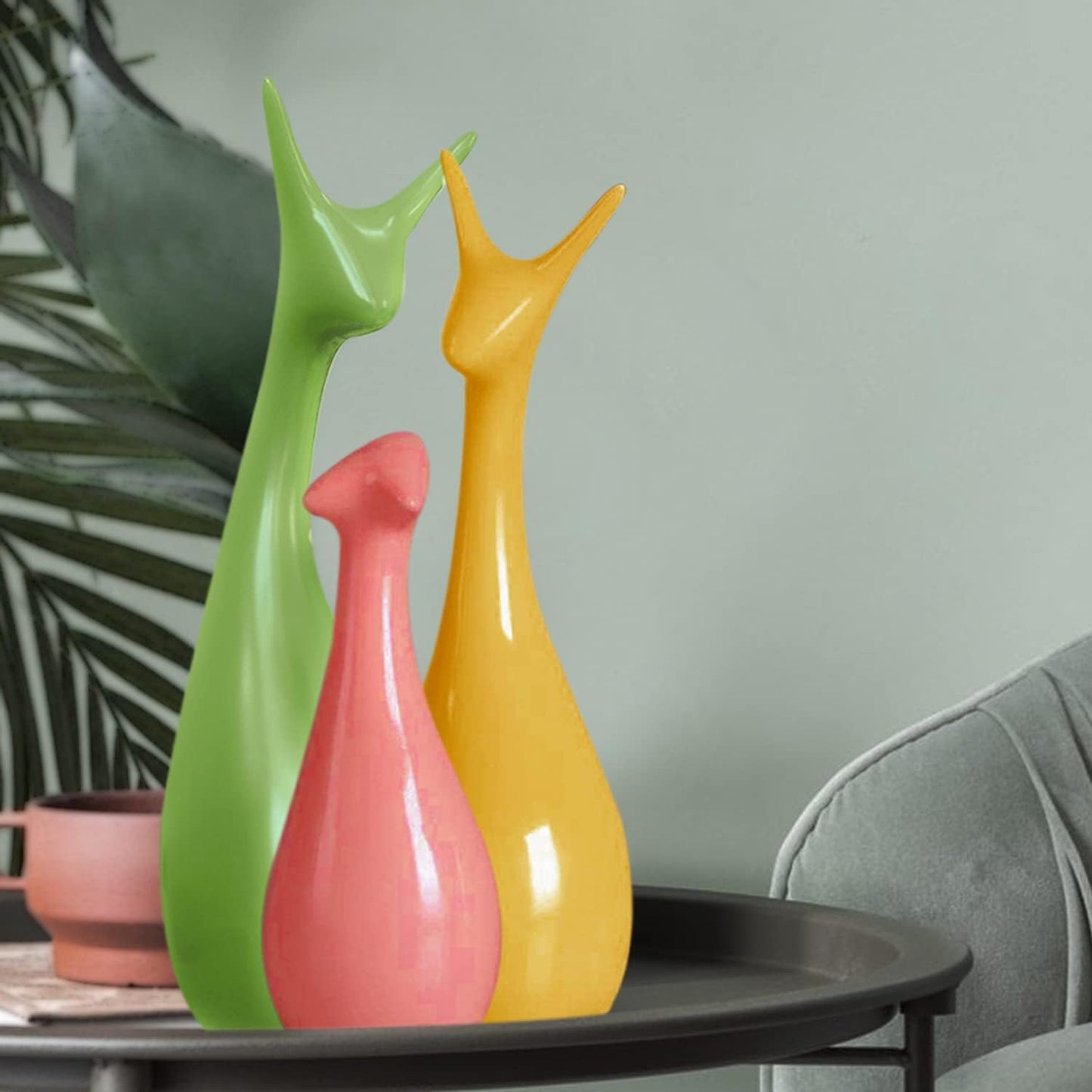 Home Decor Lucky Deer Family Statue Matte Finish Ceramic Figures showpiece for Home Decor Living Room - (Set of 3)