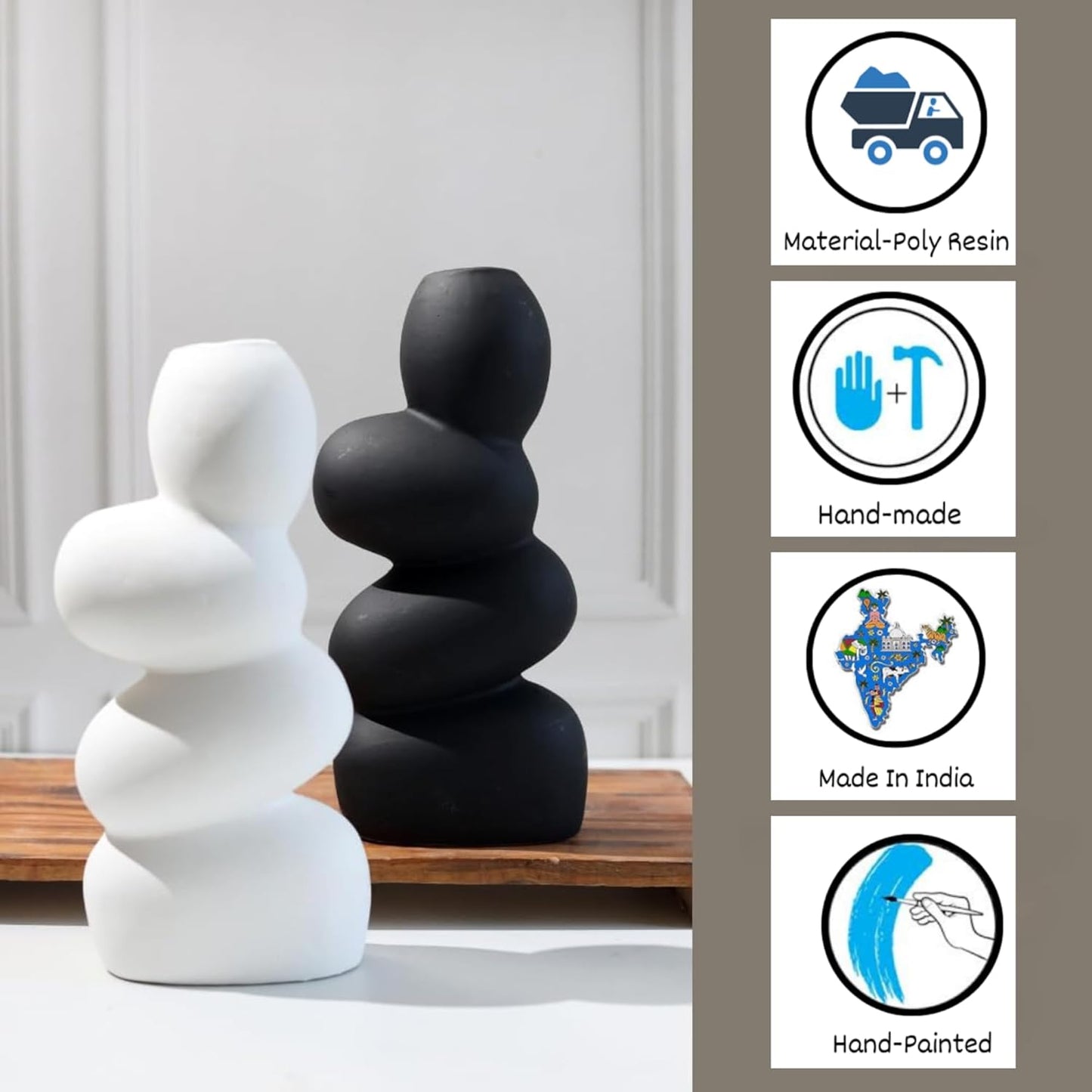 Decorative Ceramic Vase for Flowers, Pampas Grass Vase Height- 25 Cm, White & Black (Pack of 2)