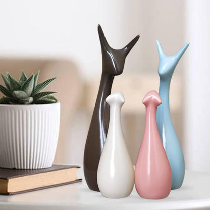 Home Decor Lucky Deer Family Statue Piano Finish Ceramic Figures showpiece for Home Decor Living Room - (Set of 4)