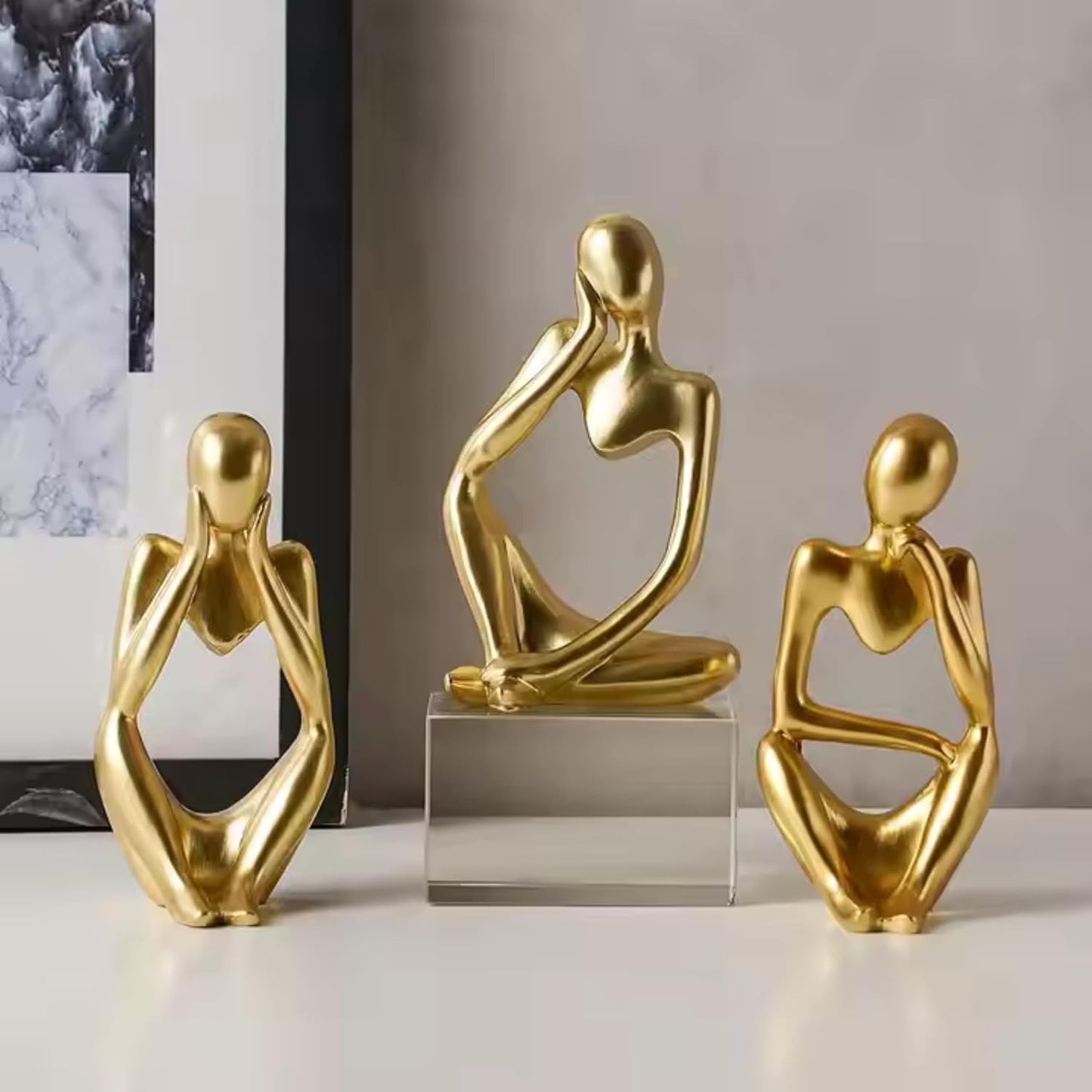 Set of 3 Abstract Thinker Men Statues – Elegant Modern Art Showpieces for Home Decor