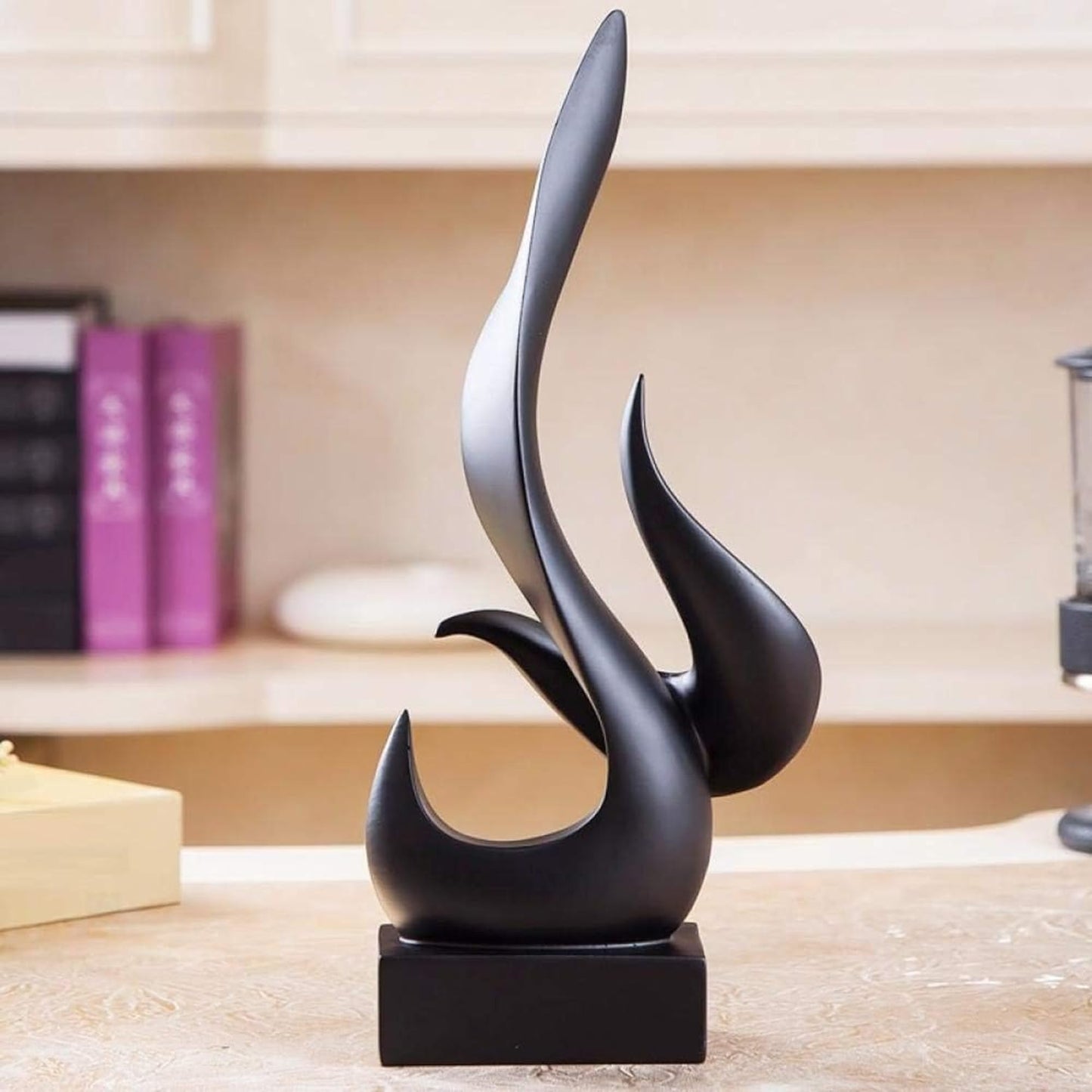 Fire Abstract Ceramic Modern Sculpture for Shelf Table Decoration (Black) (Pack of 1)