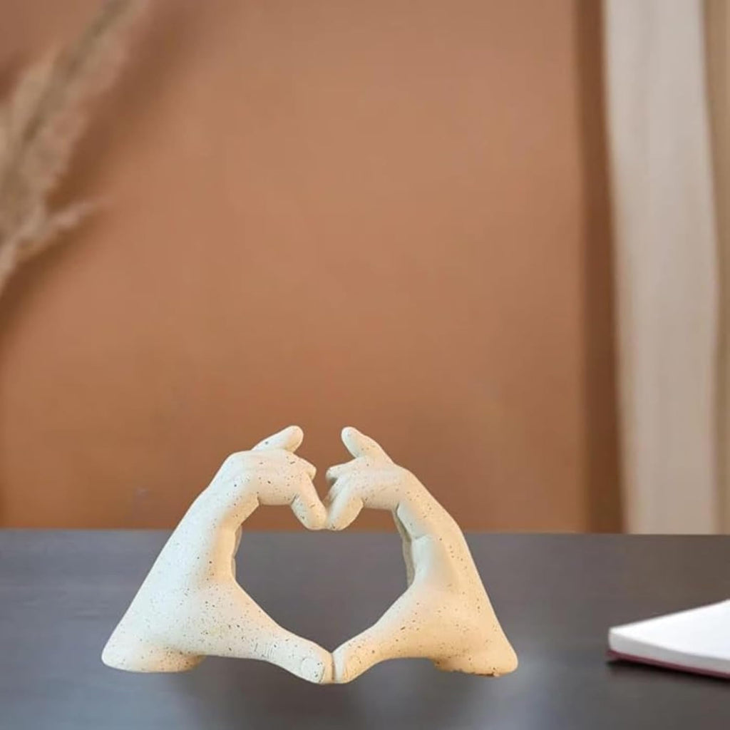 Heart Shaped Love Hand Home Decor Showpiece Elegant Resin Sculpture for Living Room Home & Office (White)