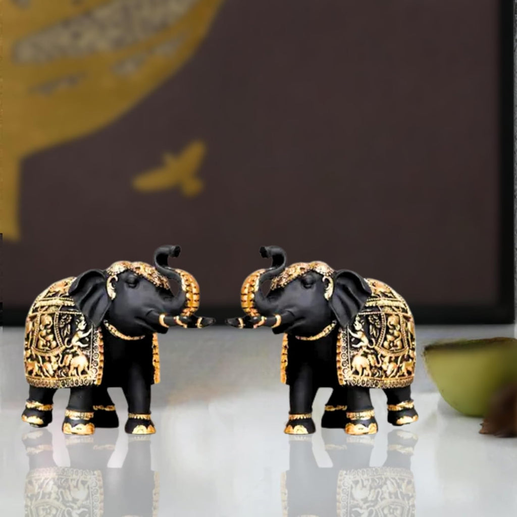 Elephant Statue Medium Size 2 pcs Set for Showpiece Your Home, Office Table & Gift Article,Animal Decorative Showpiece Figurines (Set of 2)