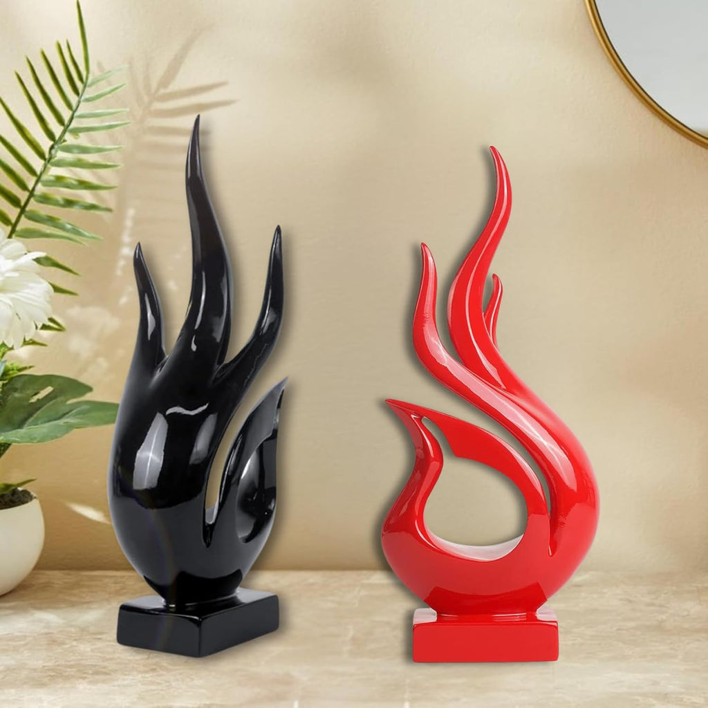 Agni Abstract Ceramic Modern Sculpture (Red & Black) (Pack of 2)