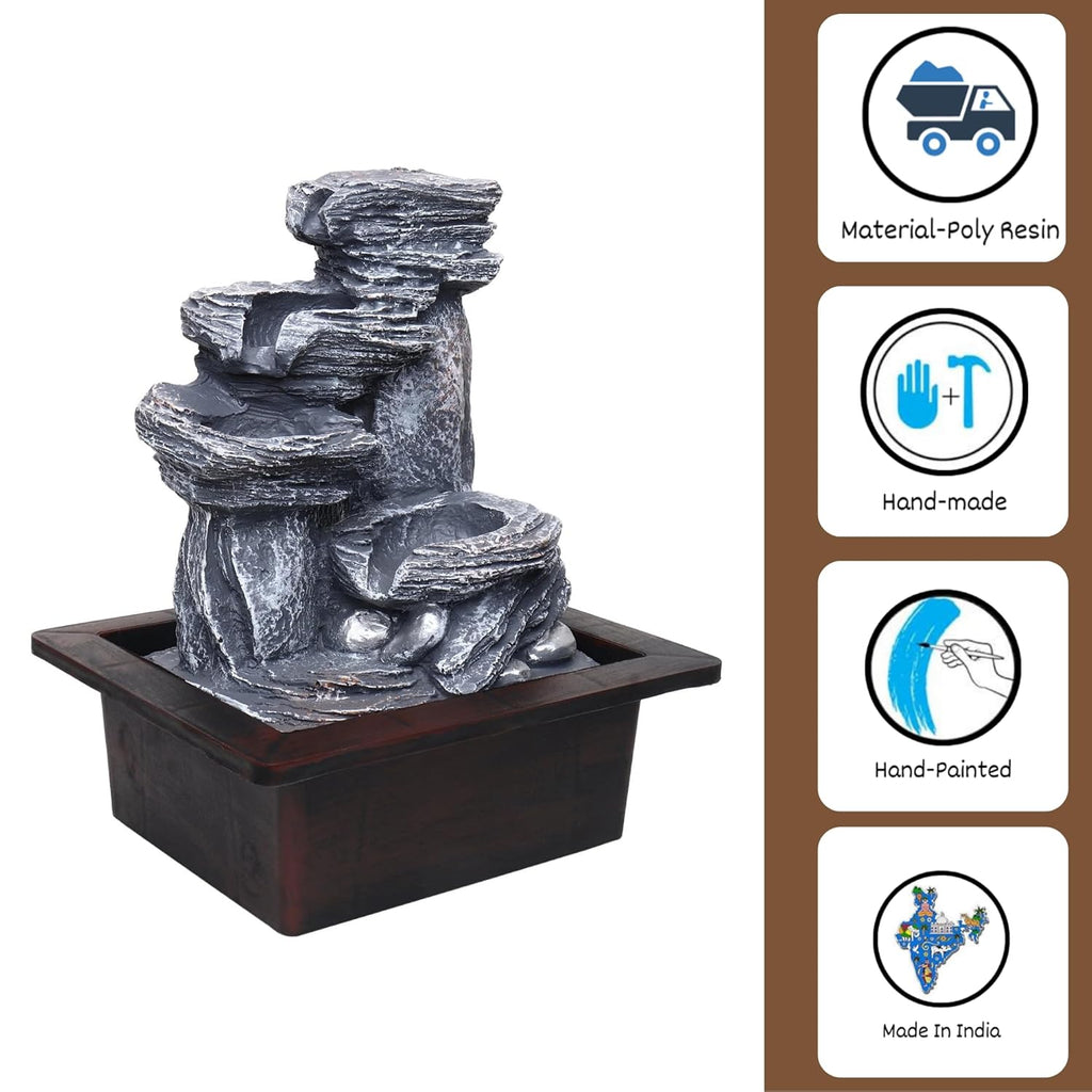 Tabletop Water Fountain, Environmental Resin Meditation Fountain, Indoor Waterfall Feature with Light for Home Office Decor Relaxation