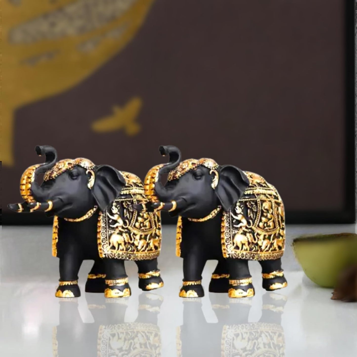 Elephant Statue Medium Size 2 pcs Set for Showpiece Your Home, Office Table & Gift Article,Animal Decorative Showpiece Figurines (Set of 2)