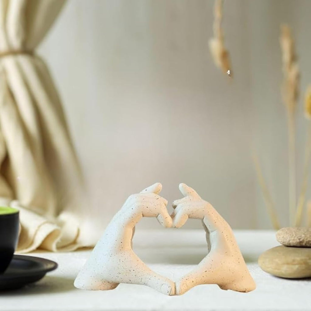 Heart Shaped Love Hand Home Decor Showpiece Elegant Resin Sculpture for Living Room Home & Office (White)