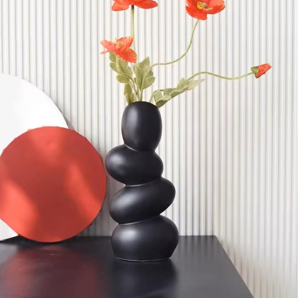Decorative Ceramic Vase for Flowers, Pampas Grass Vase, Vase for Money Plant Live Plants for Home Black