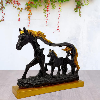 Horse Statue with Baby Horse Resin Finish Animal Figurines Gifts for Good Luck (Black)