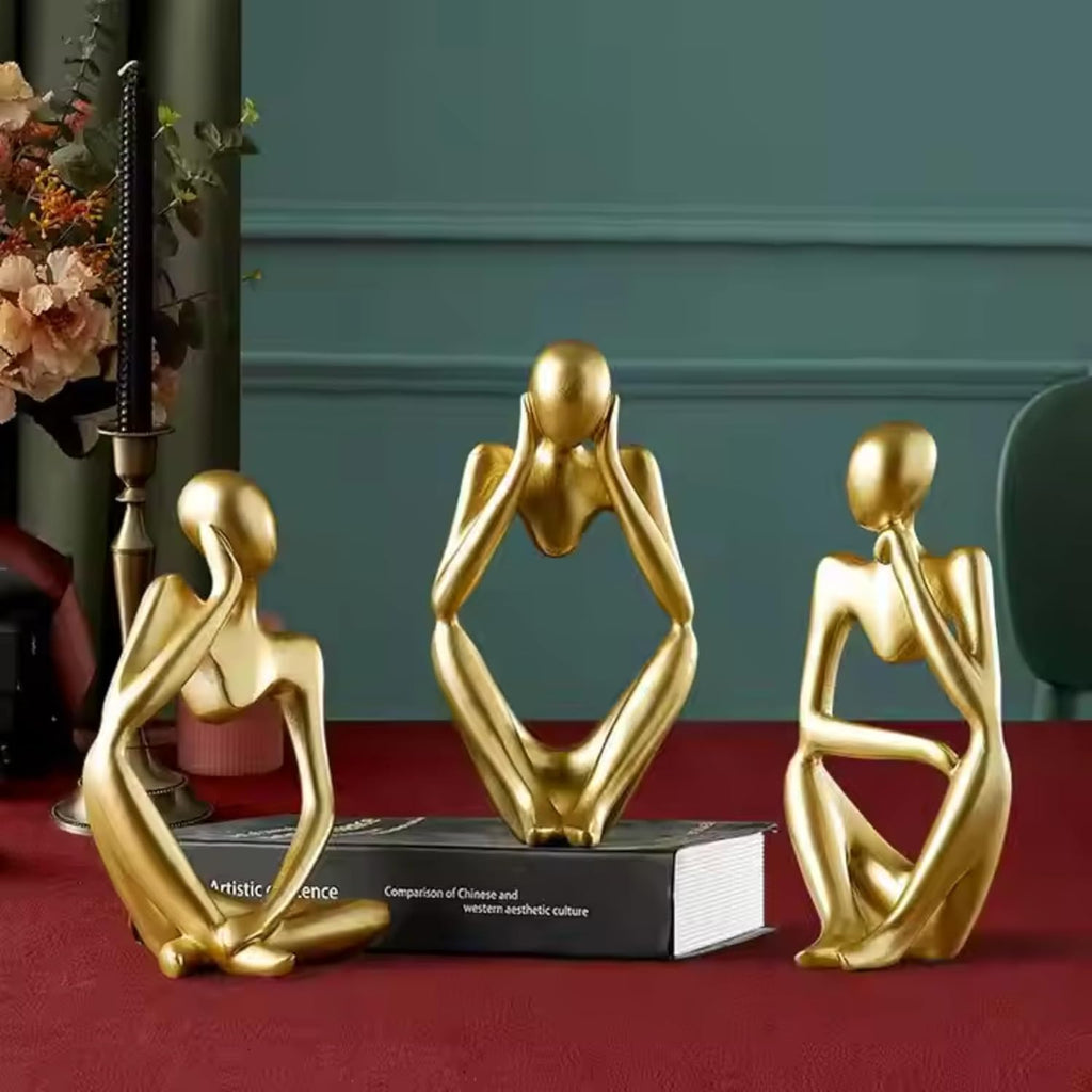 Set of 3 Abstract Thinker Men Statues – Elegant Modern Art Showpieces for Home Decor