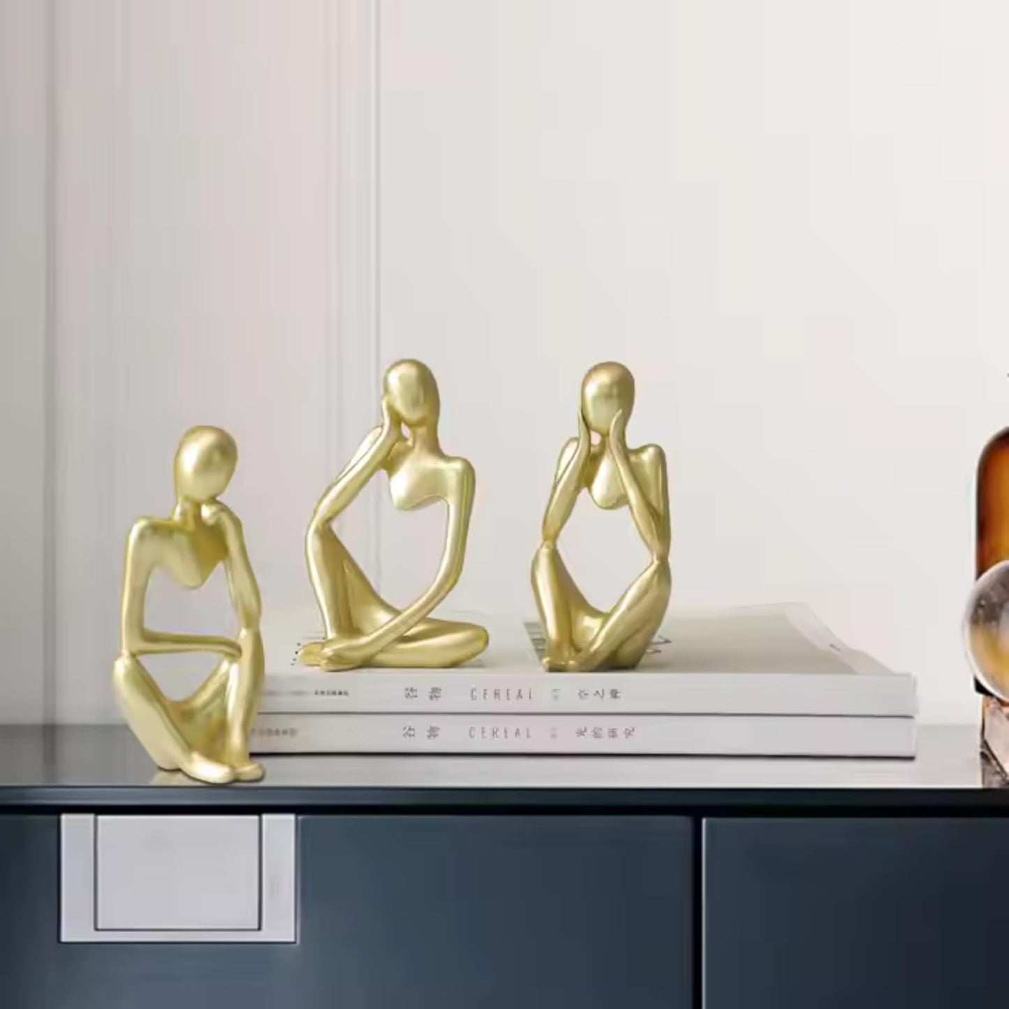 Set of 3 Abstract Thinker Men Statues – Elegant Modern Art Showpieces for Home Decor