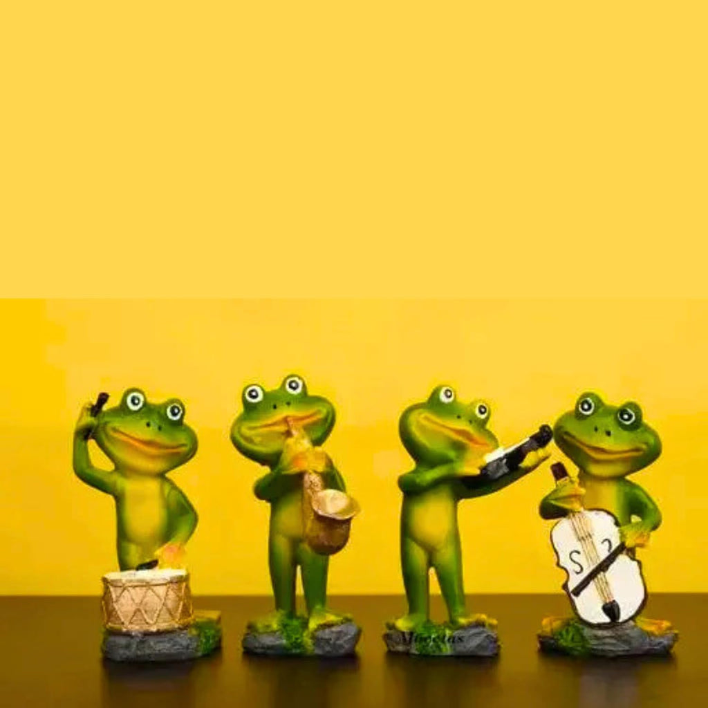 Frog Miniature Figurines | Decorative Showpiece for Home 1 Set 4 Pieces | Green