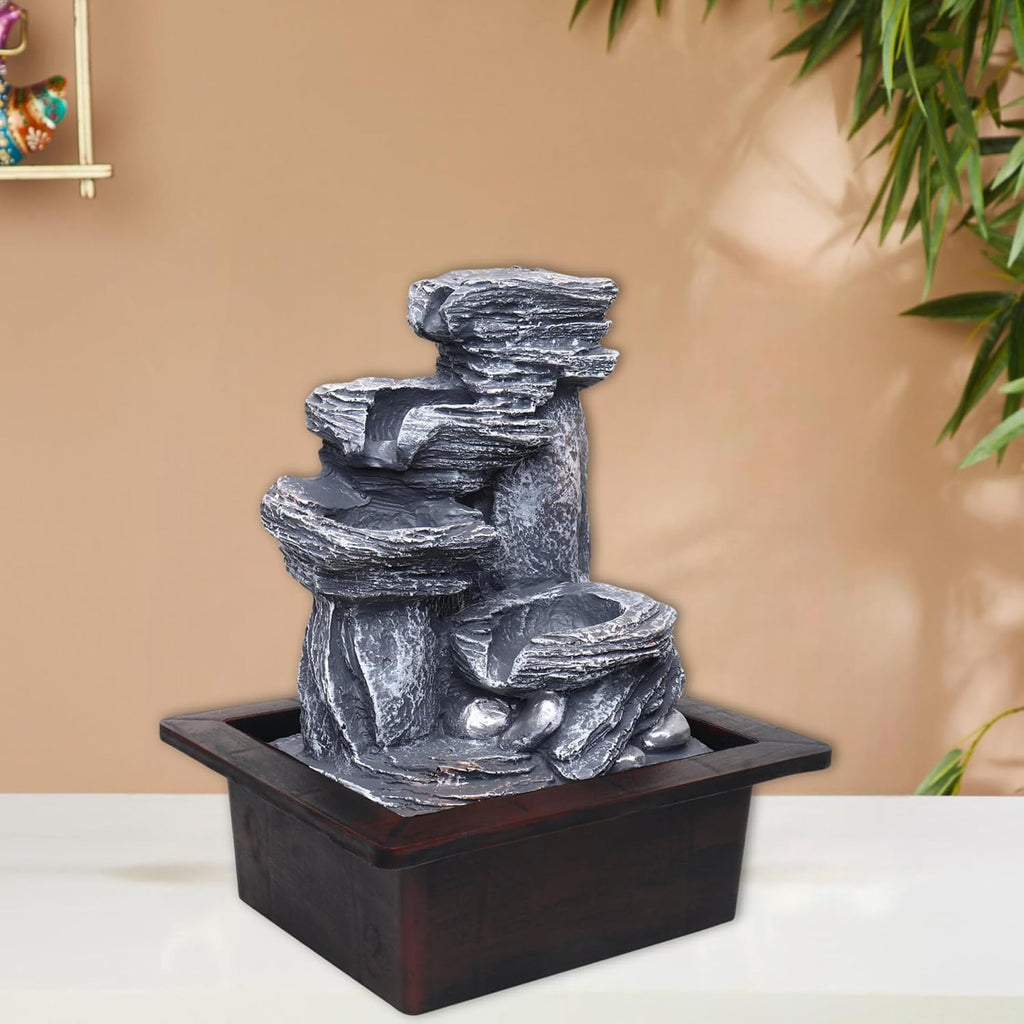 Tabletop Water Fountain, Environmental Resin Meditation Fountain, Indoor Waterfall Feature with Light for Home Office Decor Relaxation