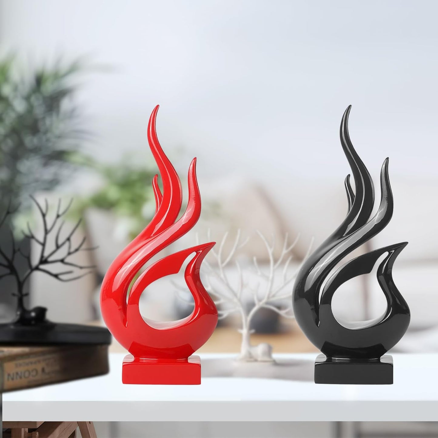 Agni Abstract Ceramic Modern Sculpture (Red & Black) (Pack of 2)